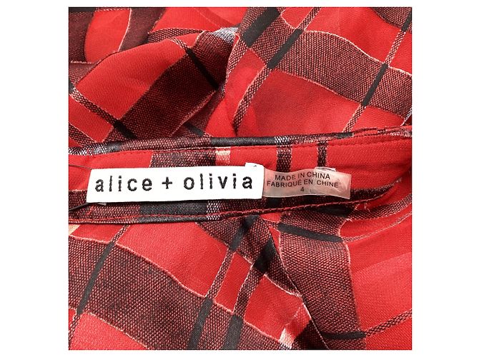 Vestido Mini Xadrez Alice + Olivia Hazeline em Viscose Vermelha - vista 6