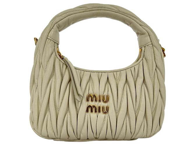 Borsa hobo Miu Miu Wander Matelassé in pelle di agnello beige - vista 2