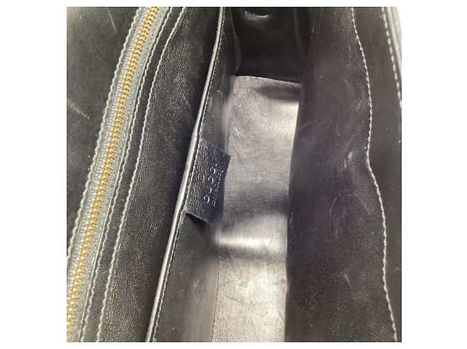 Borsa Gucci con manico superiore e doppia patta in pelle di coccodrillo nera - vista 10