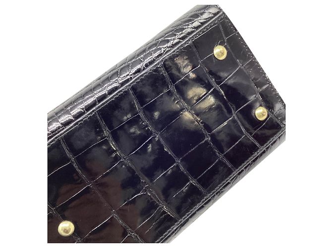 Borsa Gucci con manico superiore e doppia patta in pelle di coccodrillo nera - vista 17
