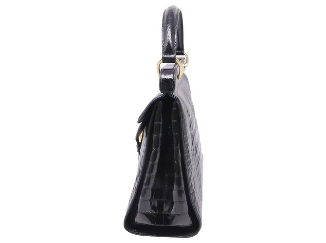 Borsa Gucci con manico superiore e doppia patta in pelle di coccodrillo nera - vista 3