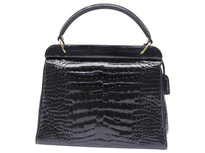 Borsa Gucci con manico superiore e doppia patta in pelle di coccodrillo nera - vista 4