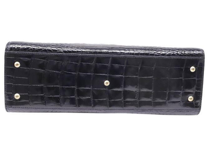 Borsa Gucci con manico superiore e doppia patta in pelle di coccodrillo nera - vista 5