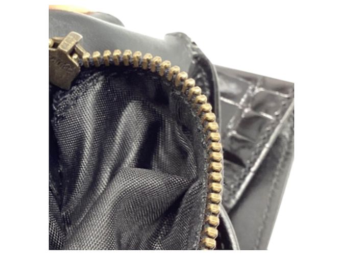Borsa Gucci con manico superiore e doppia patta in pelle di coccodrillo nera - vista 7