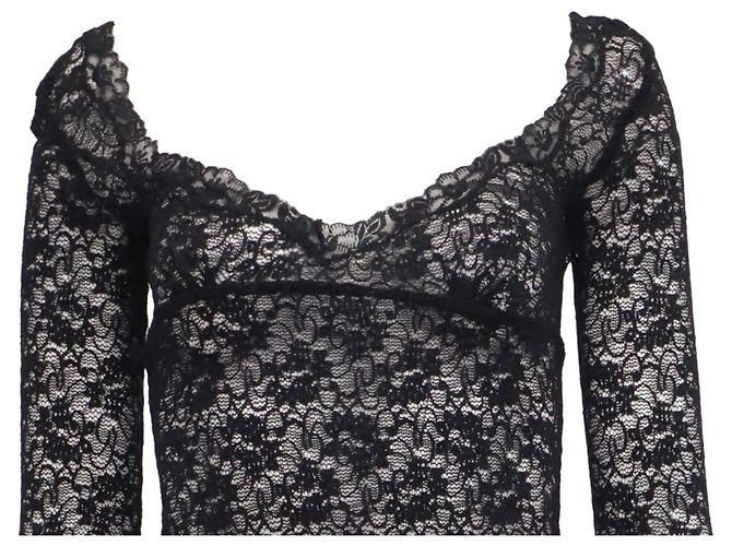 Dolce & Gabbana Langarm-Spitzenoberteil aus schwarzem Polyamid - Ansicht 2