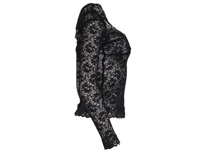 Dolce & Gabbana Langarm-Spitzenoberteil aus schwarzem Polyamid - Ansicht 3