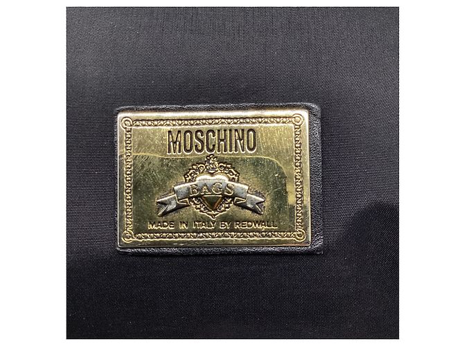 Borsa a tracolla con placca logo Moschino in poliestere nero - vista 13