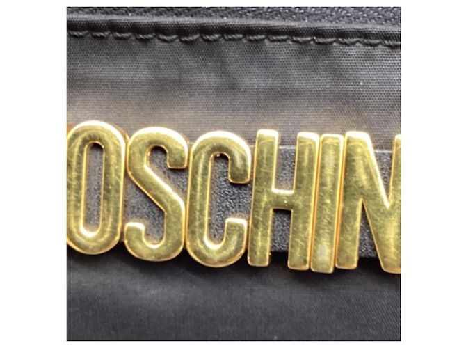 Borsa a tracolla con placca logo Moschino in poliestere nero - vista 14