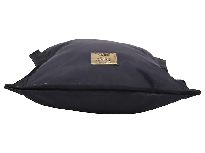 Borsa a tracolla con placca logo Moschino in poliestere nero - vista 5