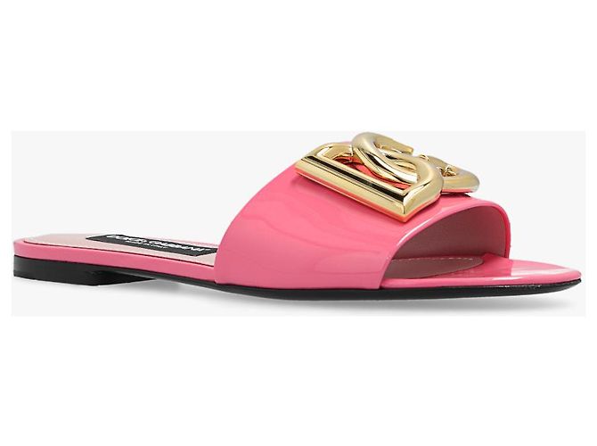 Ciabatte Dolce & Gabbana in pelle rosa con logo oro - vista 3