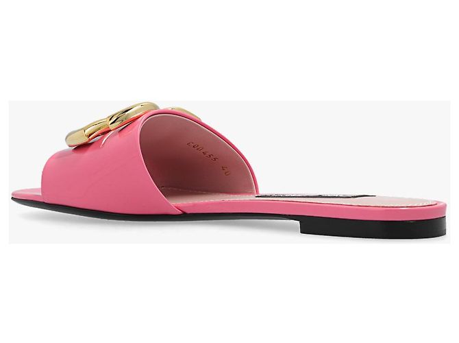 Ciabatte Dolce & Gabbana in pelle rosa con logo oro - vista 4