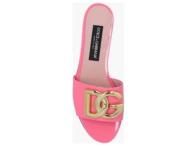 Ciabatte Dolce & Gabbana in pelle rosa con logo oro - vista 5