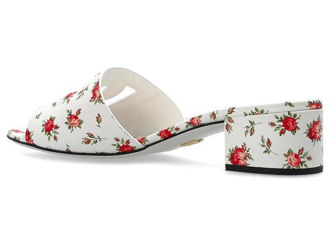Dolce & Gabbana Mules con tacco in pelle bianche con rose - vista 2