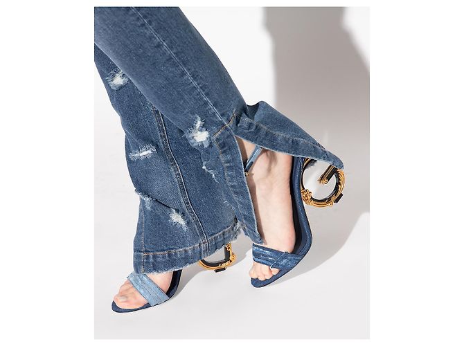 Sandali con tacco in denim blu Dolce & Gabbana - vista 2