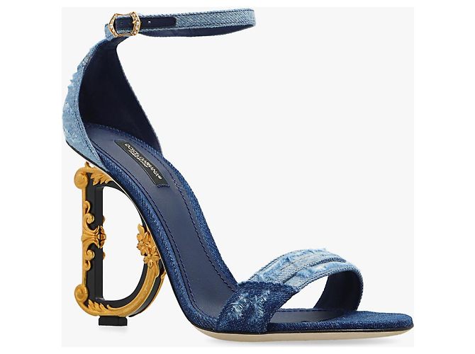 Sandali con tacco in denim blu Dolce & Gabbana - vista 4