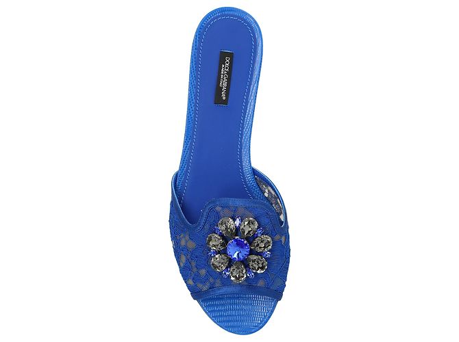 Dolce & Gabbana Sandali Bianca Blu Floreali in Pelle - vista 4