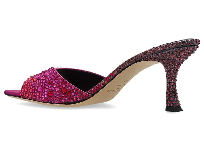 Jimmy Choo Skye Mules con tacco in raso viola e cristalli - vista 2