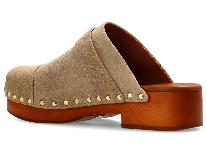 Zoccoli Jeannette Chloé in suede beige e pelle marrone - vista 2