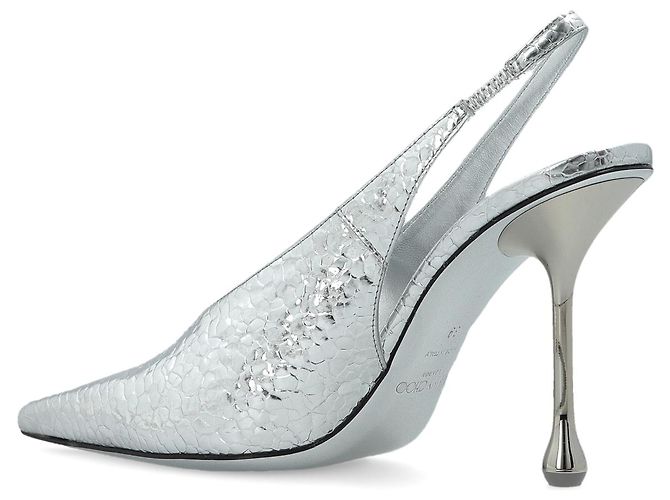 Jimmy Choo Isa Scarpe con Tacco Slingback in Pelle Argento Metallizzato - vista 2