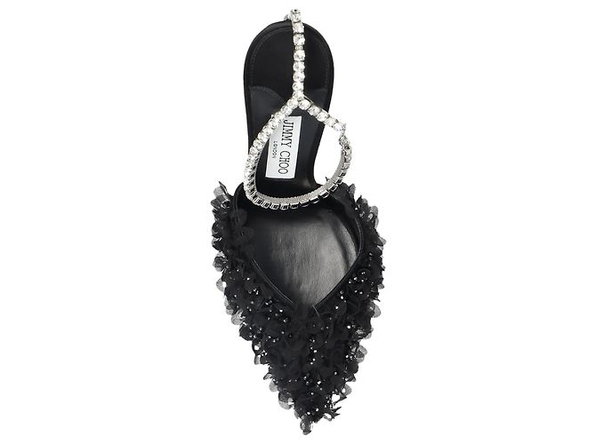 Jimmy Choo Saeda Décolleté in Raso Nero - vista 3