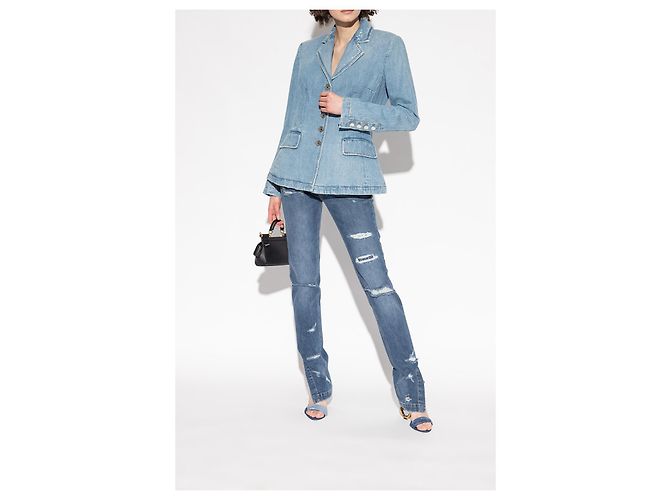 Sandali con tacco in denim blu Dolce & Gabbana - vista 3