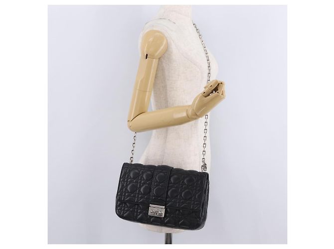 Christian Dior Canage Chain Shoulder Bag Leather Black Silver - vista 28