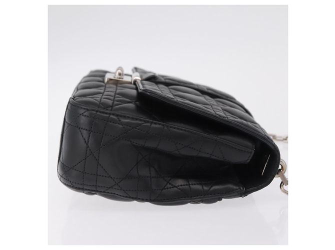 Christian Dior Canage Chain Shoulder Bag Leather Black Silver - vista 4