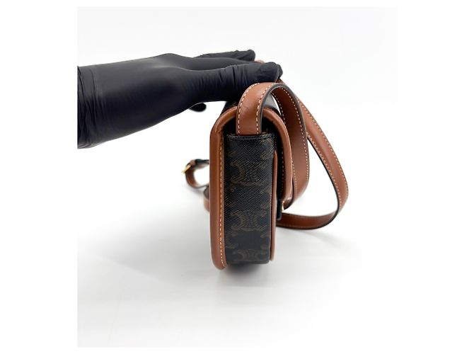 Céline Celine Besace Flap Triomphe Coated Canvas Mini - vista 3