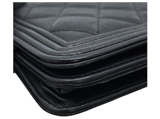 Borsa a tracolla Chanel in pelle di vitello grana nera - vista 7