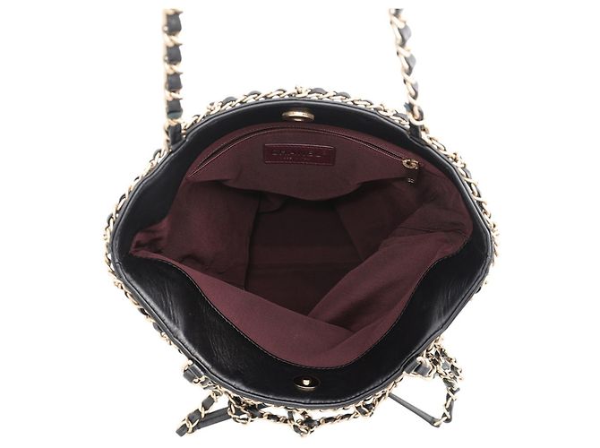 Borsa Tote con catena Chanel in pelle d'agnello nera - vista 5