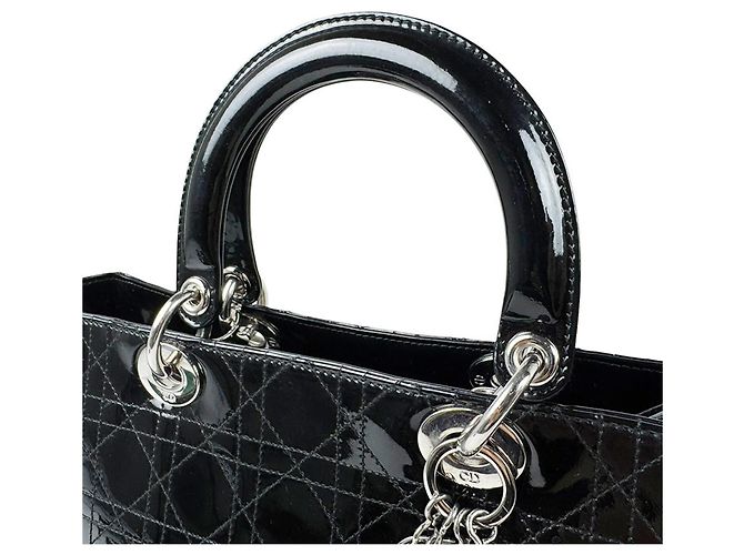 Borsa Christian Dior Lady Large in pelle verniciata nera - vista 10