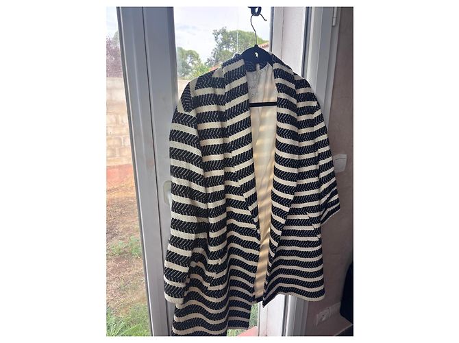 Gerard Darel PABLO by Gérard Darel Schwarz & Écru Gestreifte Tweed-Jacke - Ansicht 4