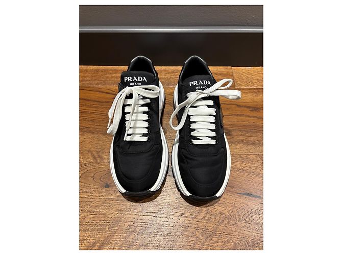 Sneakers Prada in Re-Nylon e pelle nere - vista 12