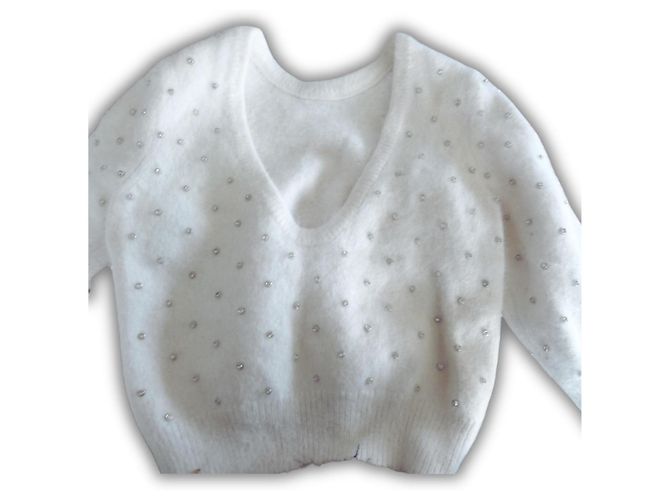 Ba&Sh Weißer Angora-Pullover mit Strasssteinen - Ansicht 2