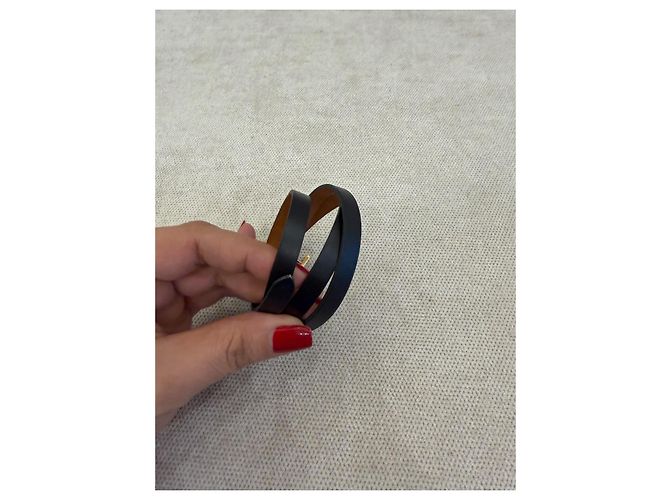 Hermès Bracciale Small Double Tour Pelle Nero Oro - vista 3