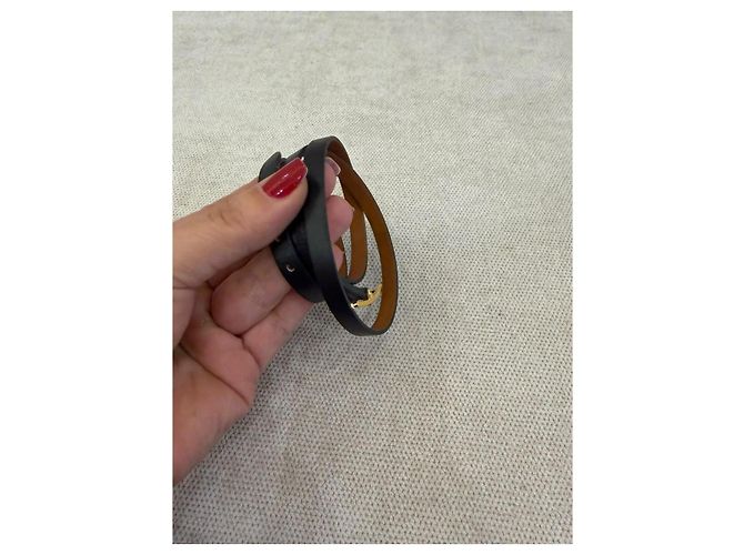 Hermès Bracciale Small Double Tour Pelle Nero Oro - vista 4