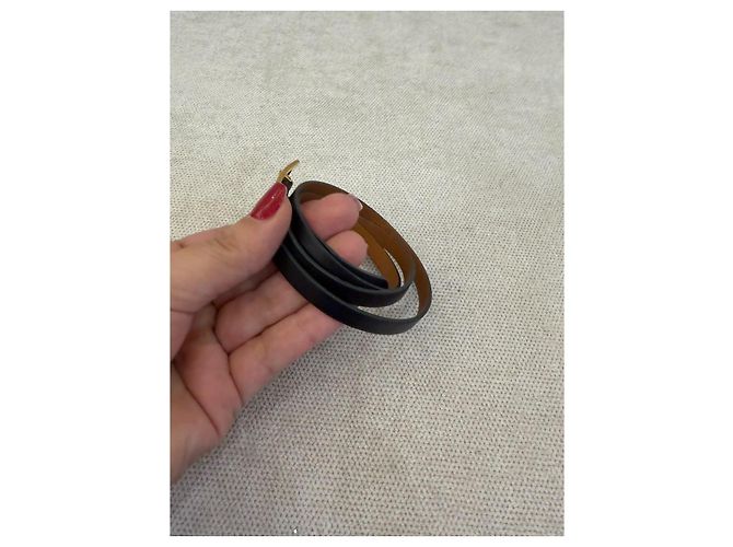 Hermès Bracciale Small Double Tour Pelle Nero Oro - vista 8