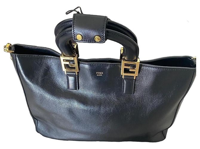 Borsa a mano Fendi FF Tote Bag Medium – Pelle Vitello Glacier Noir (Full Set) - vista 2