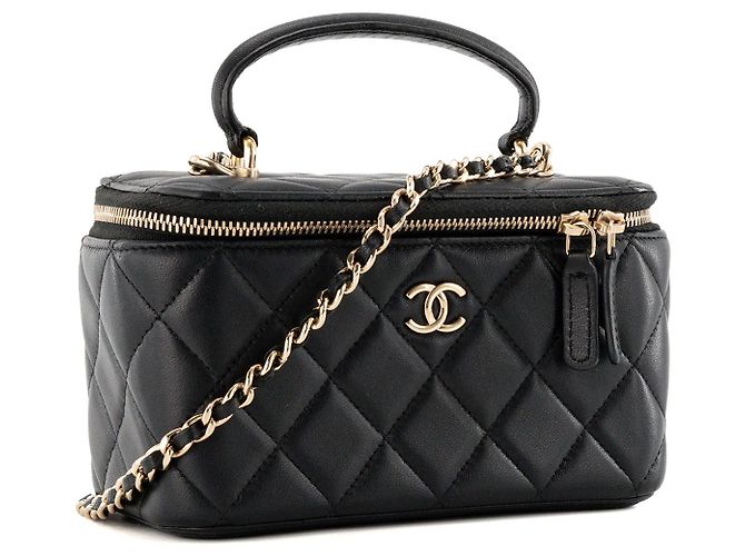 CHANEL - Borsa a tracolla Chanel Vanity Top Handle in pelle liscia nera - vista 2