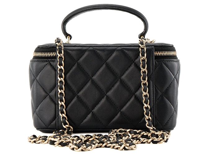 CHANEL - Borsa a tracolla Chanel Vanity Top Handle in pelle liscia nera - vista 3