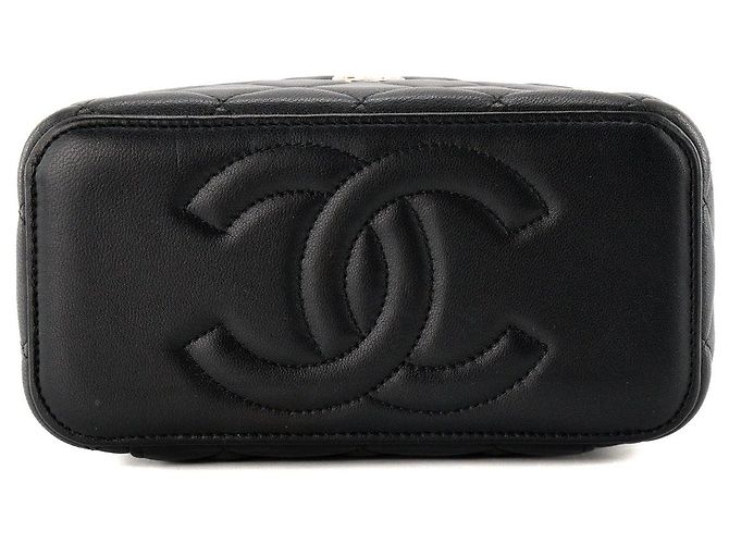CHANEL - Borsa a tracolla Chanel Vanity Top Handle in pelle liscia nera - vista 4