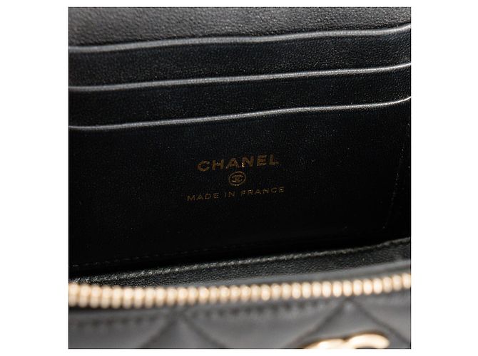 CHANEL - Borsa a tracolla Chanel Vanity Top Handle in pelle liscia nera - vista 6