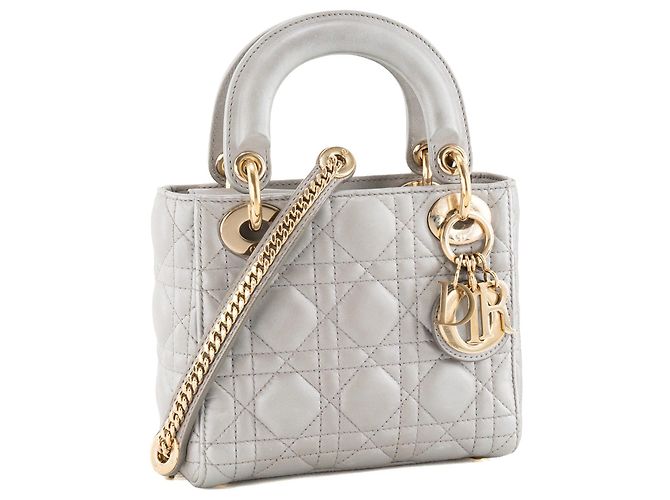 DIOR - Borsa a tracolla Lady Dior mini in pelle cannage metallizzata grigia - vista 2