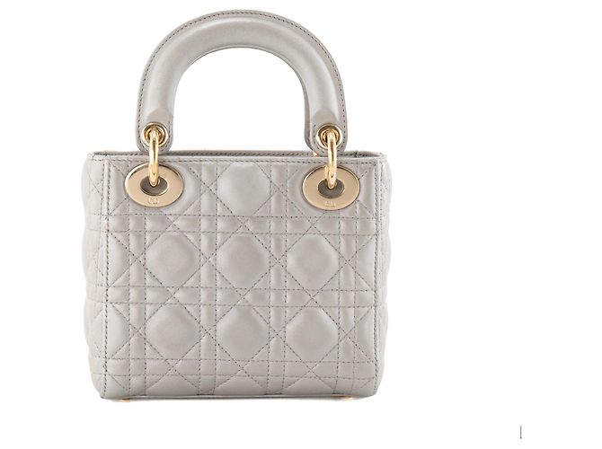 DIOR - Borsa a tracolla Lady Dior mini in pelle cannage metallizzata grigia - vista 3