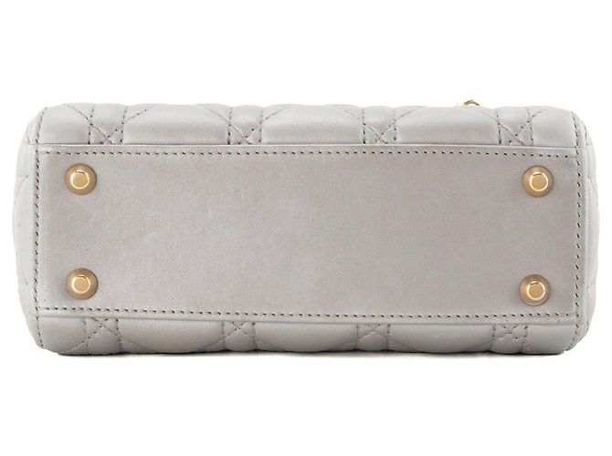 DIOR - Borsa a tracolla Lady Dior mini in pelle cannage metallizzata grigia - vista 4