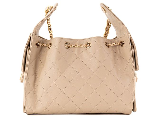CHANEL - Borsa a tracolla Chanel 25 small in pelle caviar beige - vista 3