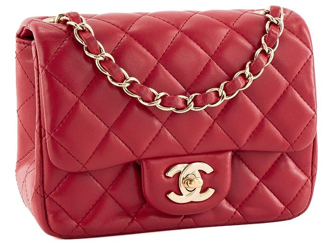 CHANEL - Borsa a tracolla Classique/Timeless Mini Square Chanel in pelle liscia rosso lampone - vista 2