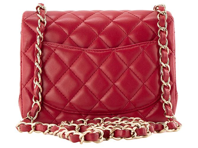 CHANEL - Borsa a tracolla Classique/Timeless Mini Square Chanel in pelle liscia rosso lampone - vista 3