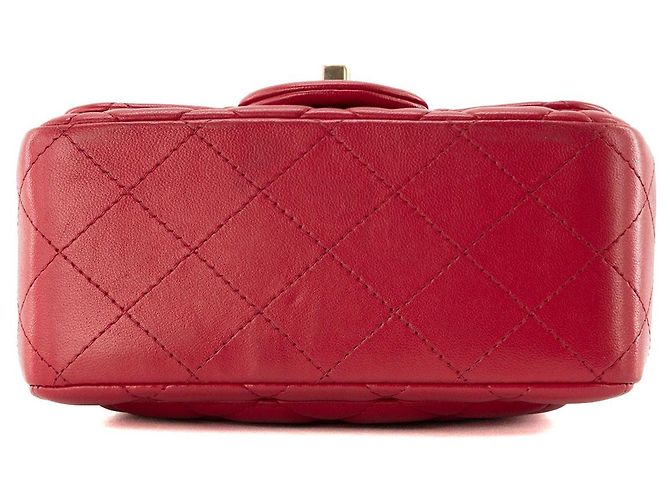 CHANEL - Borsa a tracolla Classique/Timeless Mini Square Chanel in pelle liscia rosso lampone - vista 4