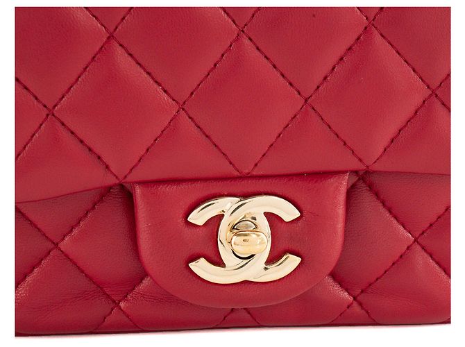 CHANEL - Borsa a tracolla Classique/Timeless Mini Square Chanel in pelle liscia rosso lampone - vista 5